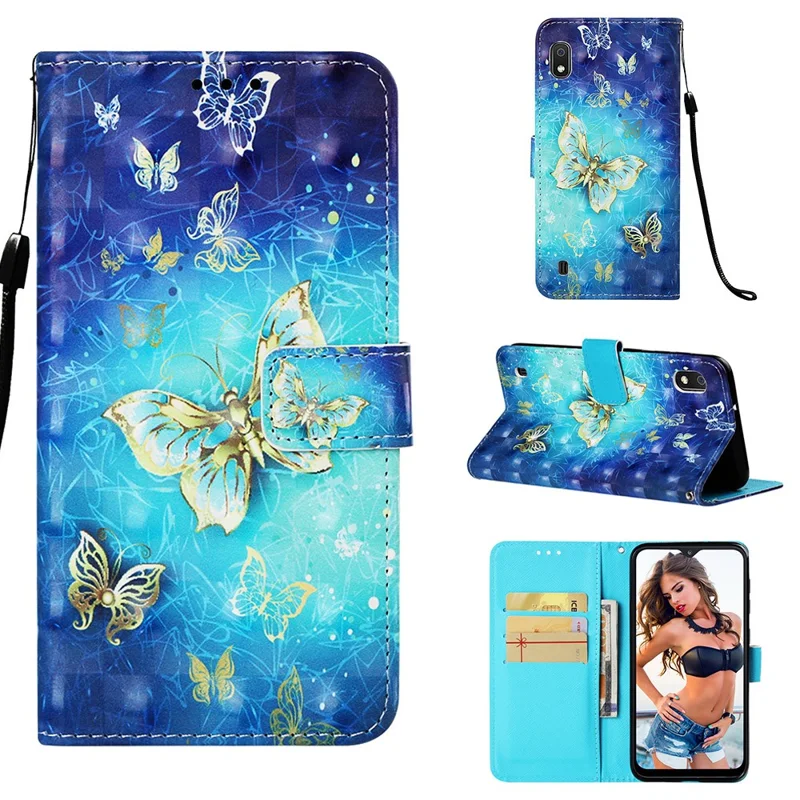 Pattern Printing Leather Wallet Stand Case for Samsung Galaxy A10 - Butterfly Pattern
