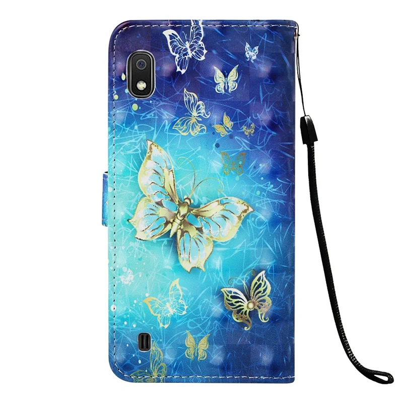 Pattern Printing Leather Wallet Stand Case for Samsung Galaxy A10 - Butterfly Pattern