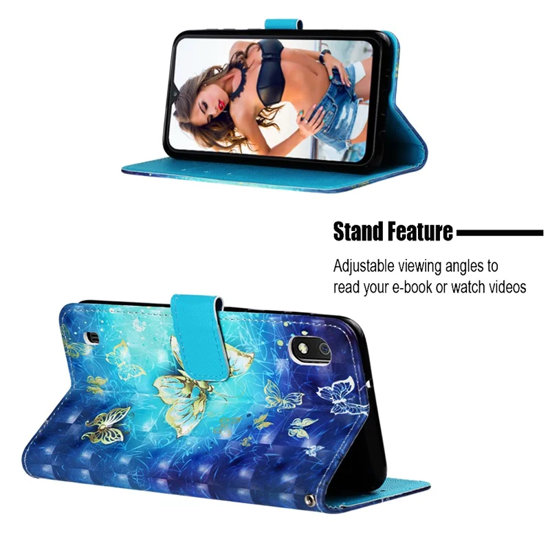 Pattern Printing Leather Wallet Stand Case for Samsung Galaxy A10 - Butterfly Pattern