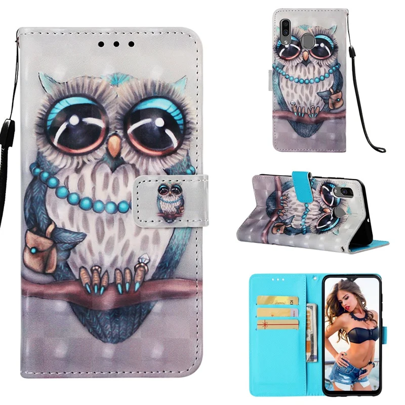 Pattern Printing Wallet Stand Leather Cover for Samsung Galaxy A20/A30 - Adorable Owl