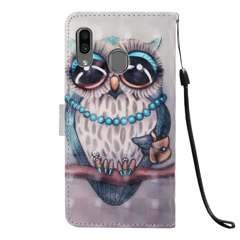 Pattern Printing Wallet Stand Leather Cover for Samsung Galaxy A20/A30 - Adorable Owl