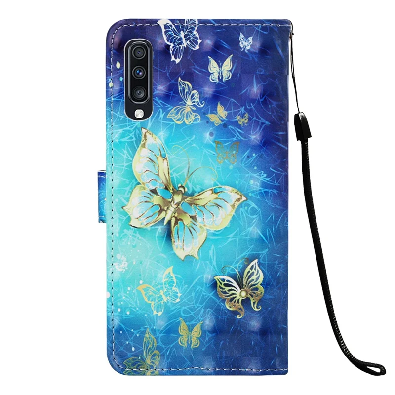 Pattern Printing Leather Wallet Case for Samsung Galaxy A70 - Butterfly Pattern