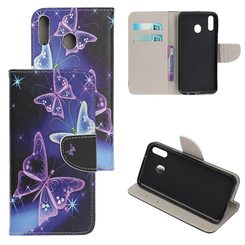 Cross Texture Pattern Printing PU Leather Magnetic Phone Cover for Samsung Galaxy A40 - Beautiful Butterfly