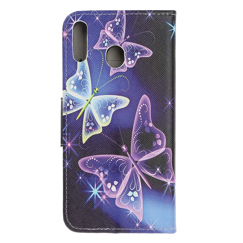 Cross Texture Pattern Printing PU Leather Magnetic Phone Cover for Samsung Galaxy A40 - Beautiful Butterfly