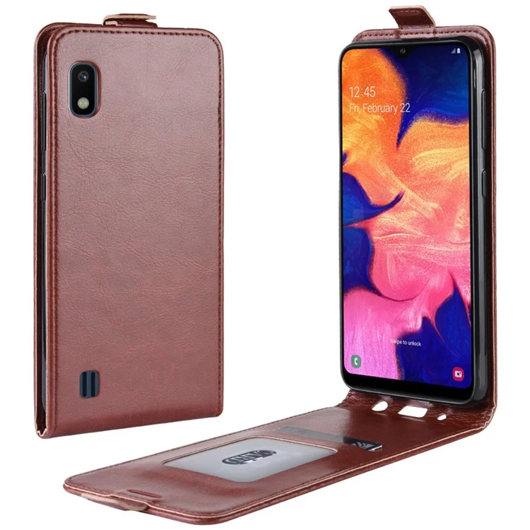Crazy Horse Vertical Flip Leather Protective Case Pour Samsung Galaxy A10 - Brun