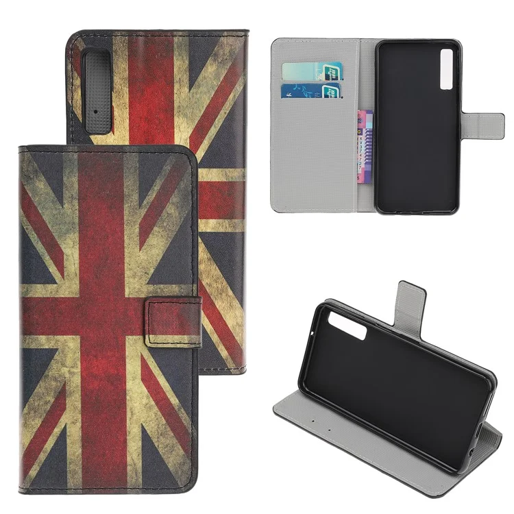 Estuche de Billetera de Cuero de Impresión de Patrones Para Samsung Galaxy A70 - Bandera Retro Del Reino Unido