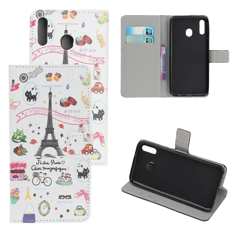 Padrão Printing Leather Stand Stand Caso Para Samsung Galaxy A40 - Torre Eiffel