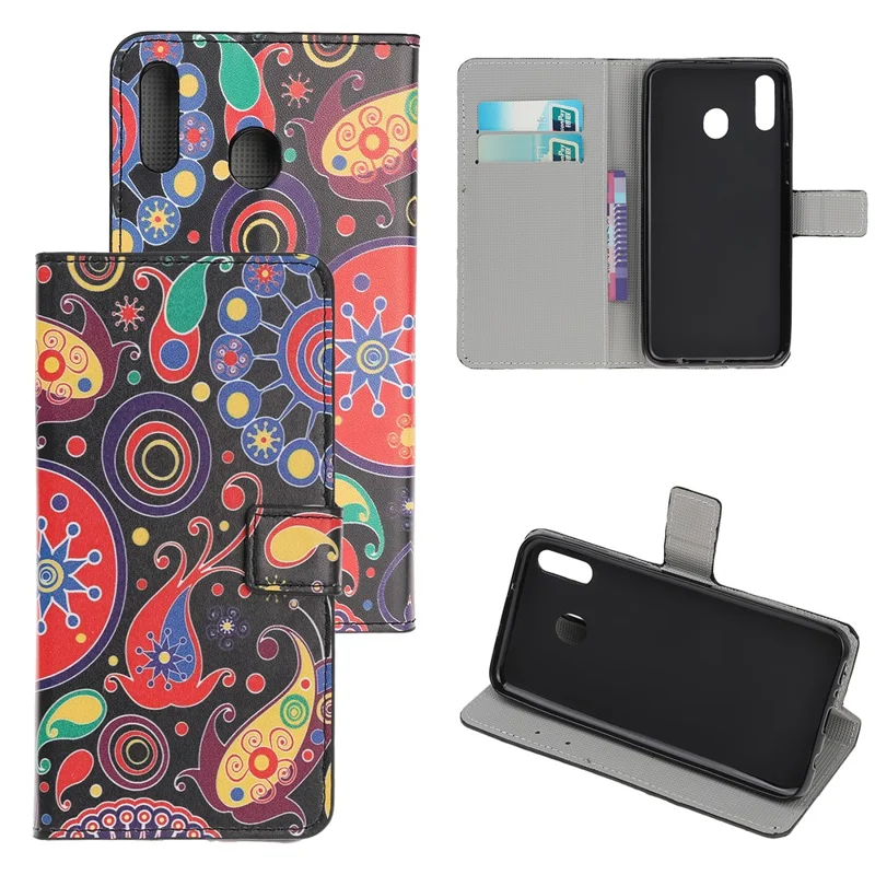 Pattern Printing Leather Wallet Stand Case for Samsung Galaxy A40 - Paisley Flower