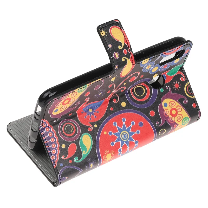 Pattern Printing Leather Wallet Stand Case for Samsung Galaxy A40 - Paisley Flower