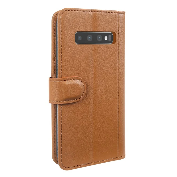 Per Samsung Galaxy S10 5G Custodie per telefoni Portafoglio in vera pelle spaccata Custodia per cellulare con supporto - Marrone chiaro