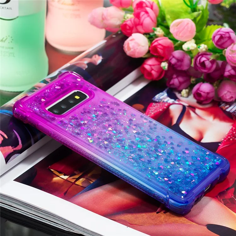 Capa de Telefone Anti-queda Quicksand TPU para Samsung S10 Plus - Roxo / Azul Escuro