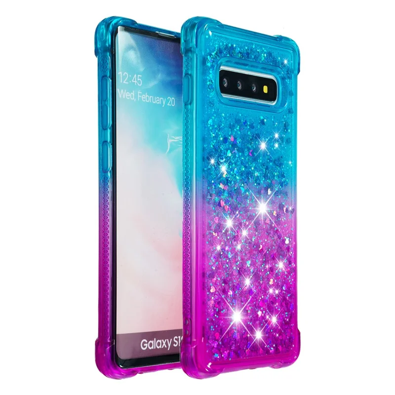 Anti-fall Quicksand TPU Phone Cover for Samsung S10 Plus - Baby Blue / Purple