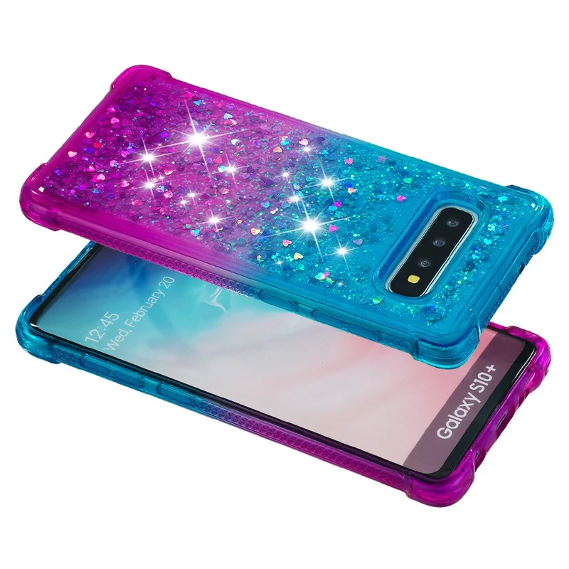 Anti-fall Quicksand TPU Phone Cover for Samsung S10 Plus - Baby Blue / Purple