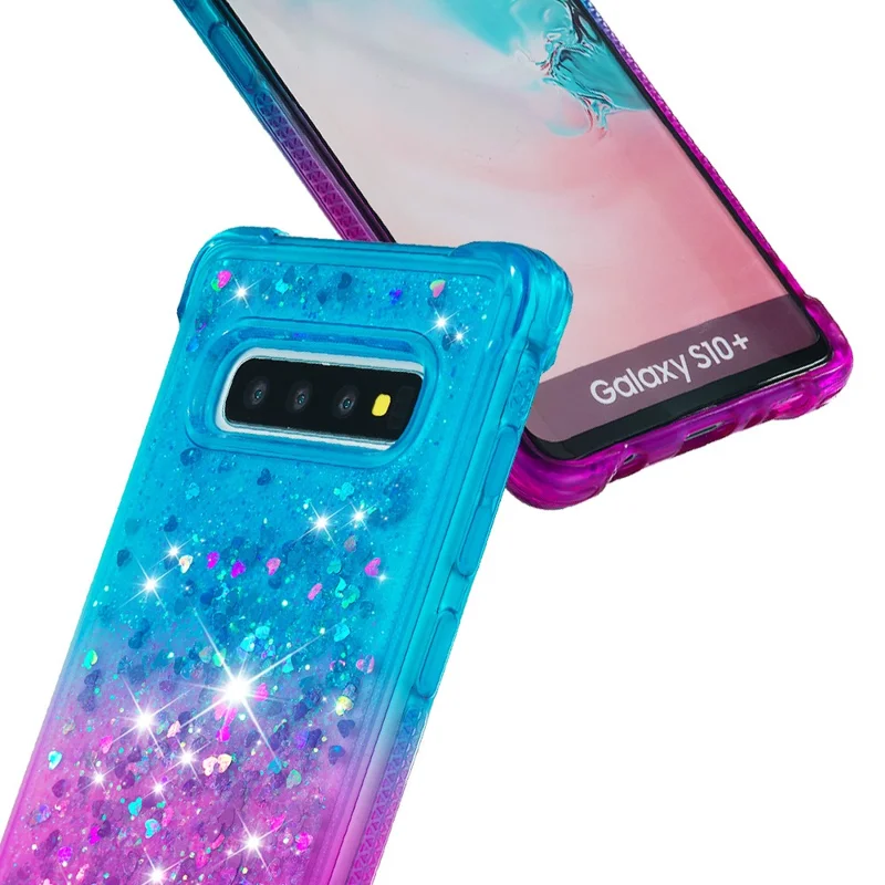 Anti-fall Quicksand TPU Phone Cover for Samsung S10 Plus - Baby Blue / Purple