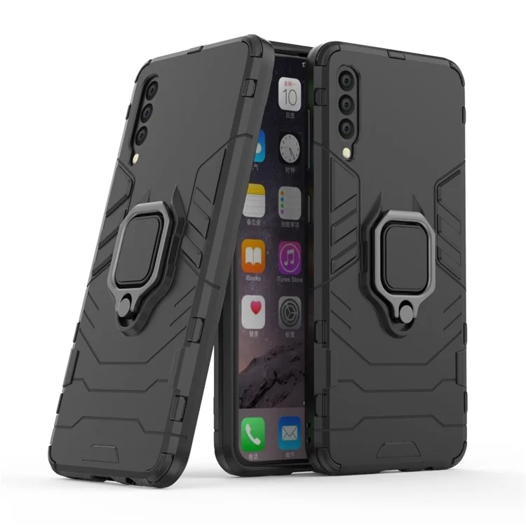 Cool Guard Ring Holder Kickstand PC TPU Hybrid Case for Samsung Galaxy A50 / A50s / A30s - Black