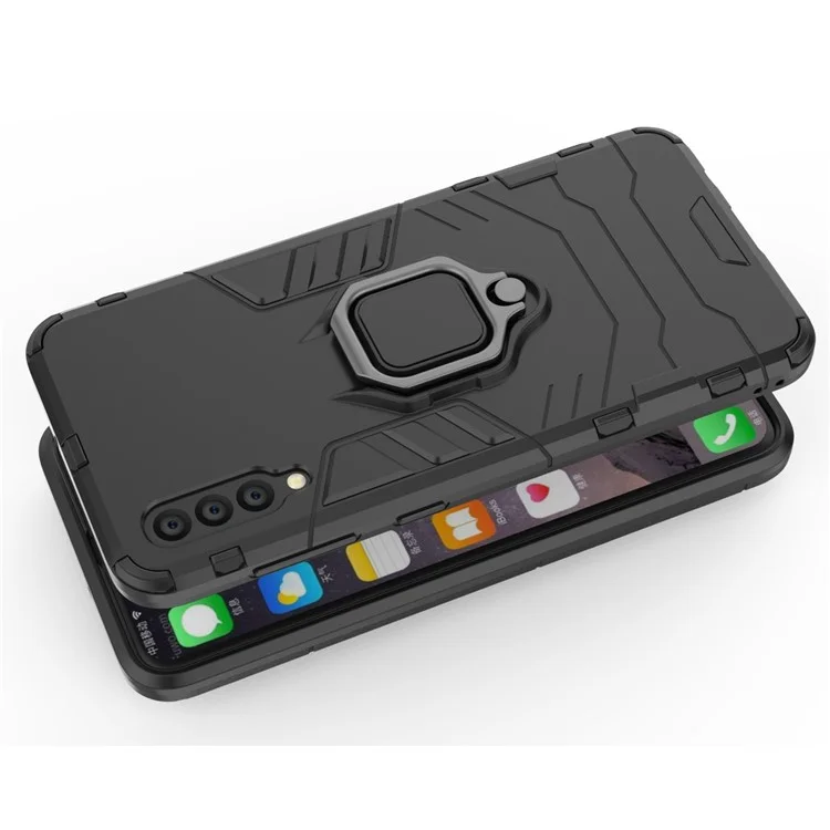 Cool Guard Ring Holder Kickstand PC TPU Hybrid Case for Samsung Galaxy A50 / A50s / A30s - Black