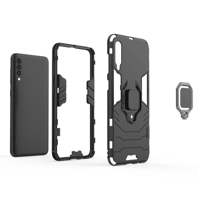 Cool Guard Ring Holder Kickstand PC TPU Hybrid Hybrid Pour Samsung Galaxy A50 / A50 / A30 - le Noir