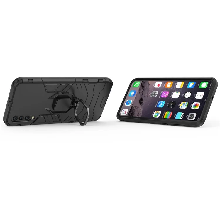 Cool Guard Ring Holder Kickstand PC TPU Hybrid Case Para Samsung Galaxy A50 / A50 / A30 - Negro