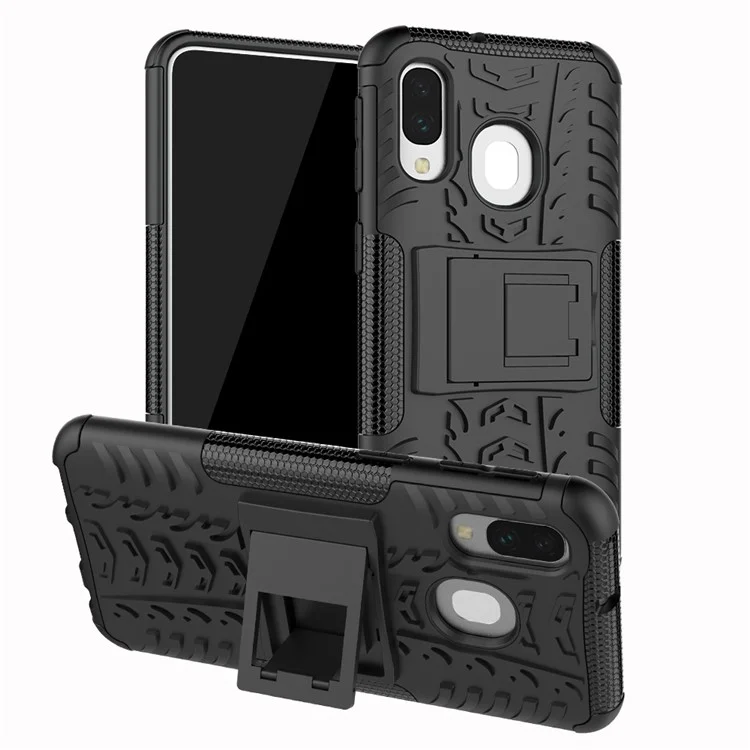 Pour Samsung Galaxy A40 Cool Tire PC + TPU Hybrid Case Avec Kickstand - le Noir