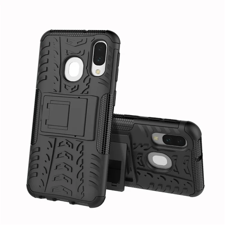 Para Samsung Galaxy A40 Cool Tire PC + TPU Hybrid Case Con Kickstand - Negro