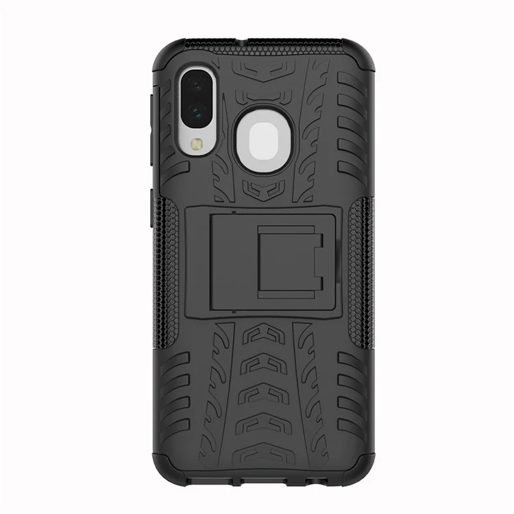 Für Samsung Galaxy A40 Cool Tire PC + TPU Hybrid -hülle Mit Stand - Schwarz