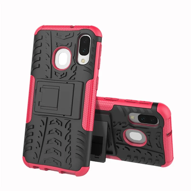 For Samsung Galaxy A40 Cool Tyre PC + TPU Hybrid Case with Kickstand - Rose