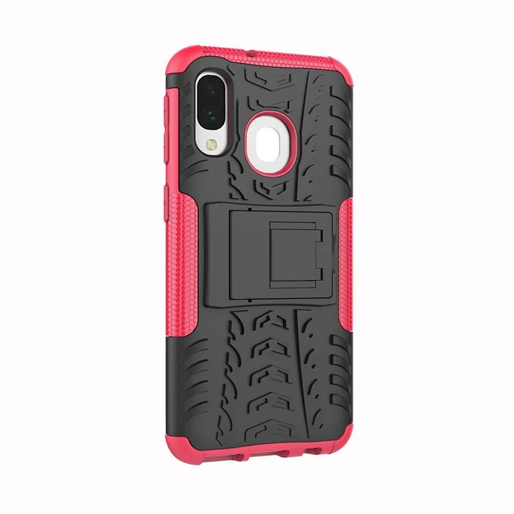 For Samsung Galaxy A40 Cool Tyre PC + TPU Hybrid Case with Kickstand - Rose