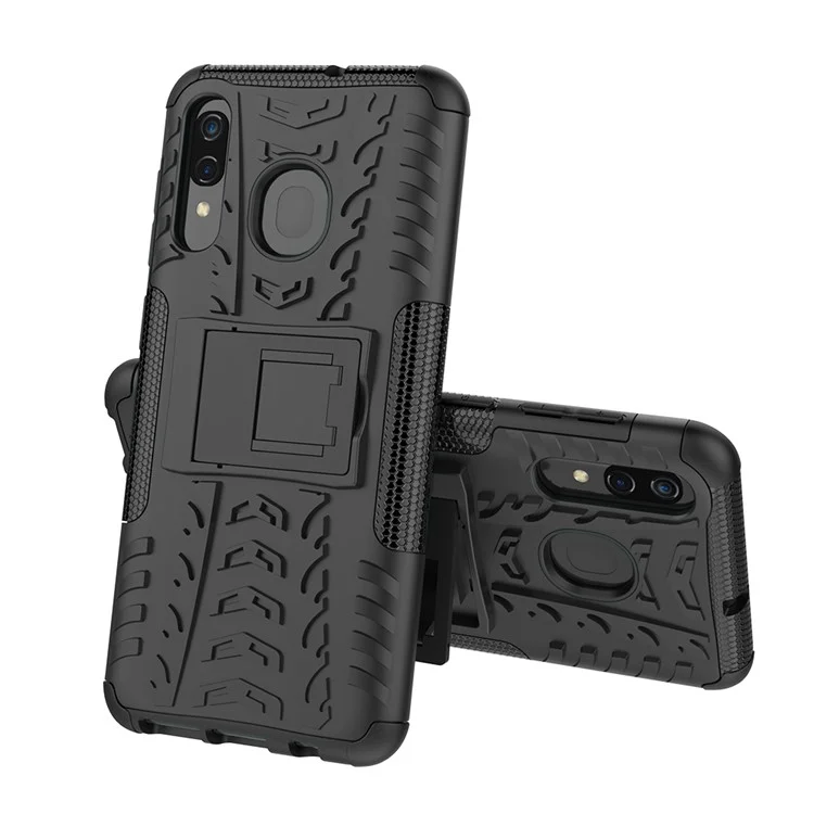 For Samsung Galaxy A50/A30/A20 Cool Tyre PC + TPU Hybrid Case with Kickstand - Black