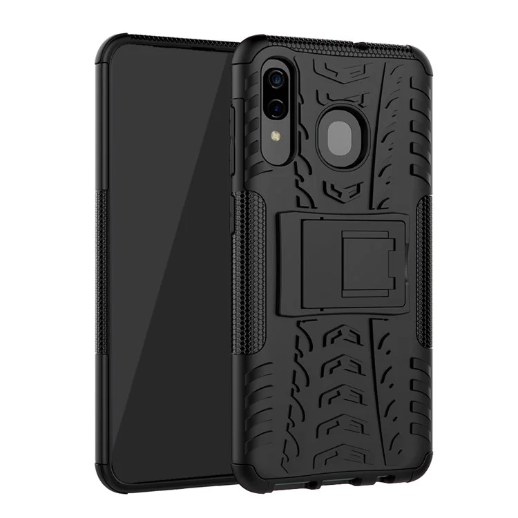 For Samsung Galaxy A50/A30/A20 Cool Tyre PC + TPU Hybrid Case with Kickstand - Black