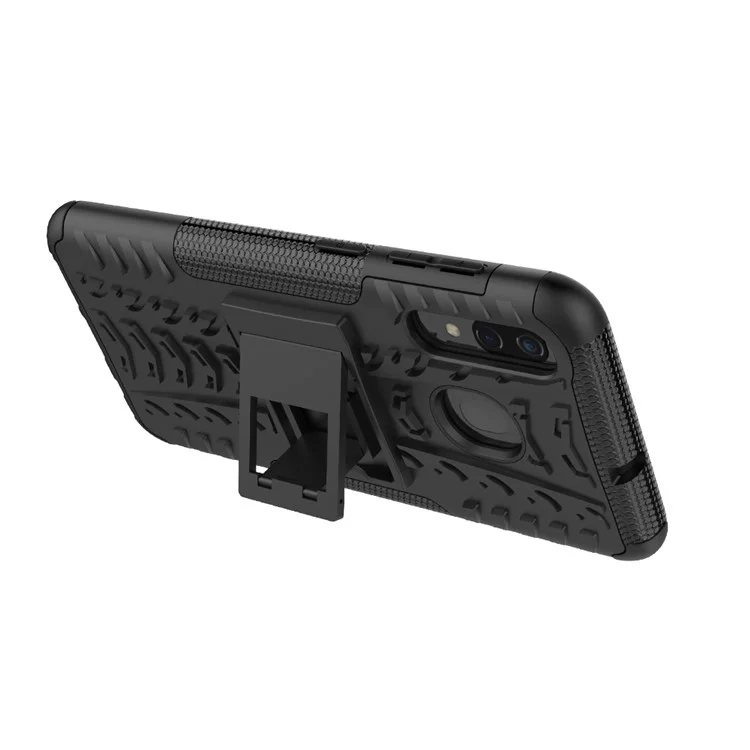For Samsung Galaxy A50/A30/A20 Cool Tyre PC + TPU Hybrid Case with Kickstand - Black
