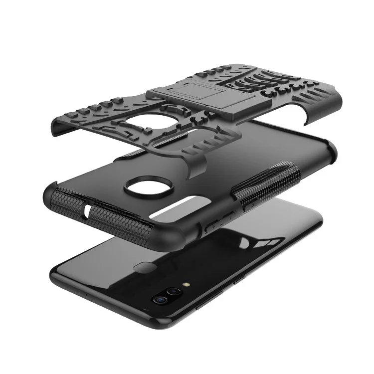 For Samsung Galaxy A50/A30/A20 Cool Tyre PC + TPU Hybrid Case with Kickstand - Black