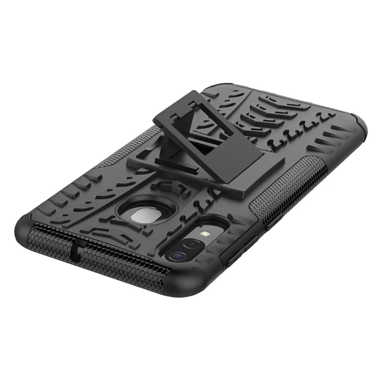 For Samsung Galaxy A50/A30/A20 Cool Tyre PC + TPU Hybrid Case with Kickstand - Black