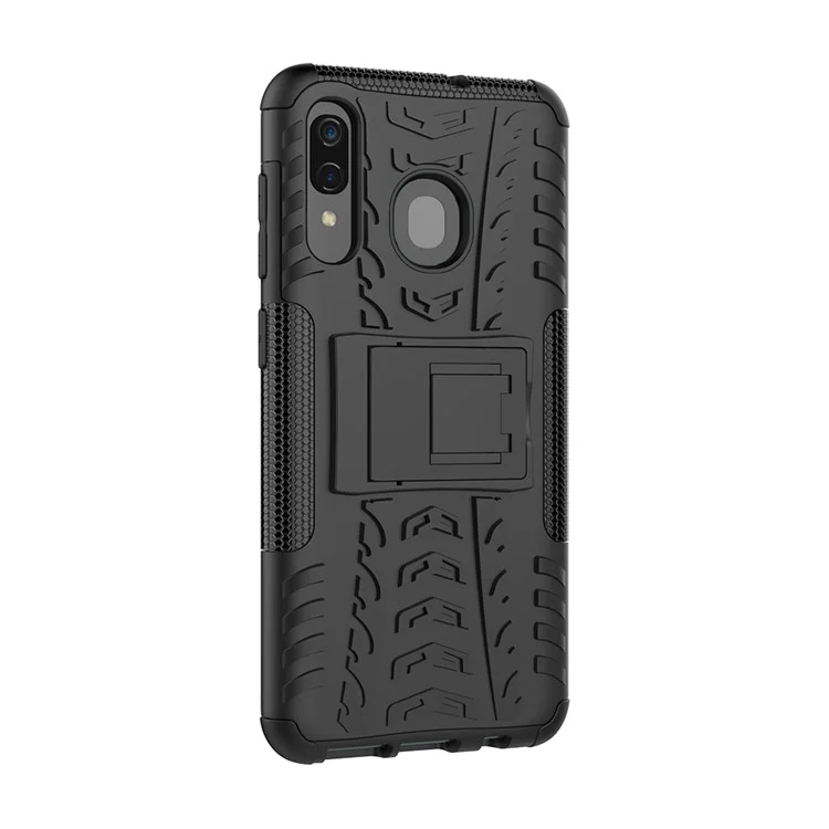 For Samsung Galaxy A50/A30/A20 Cool Tyre PC + TPU Hybrid Case with Kickstand - Black