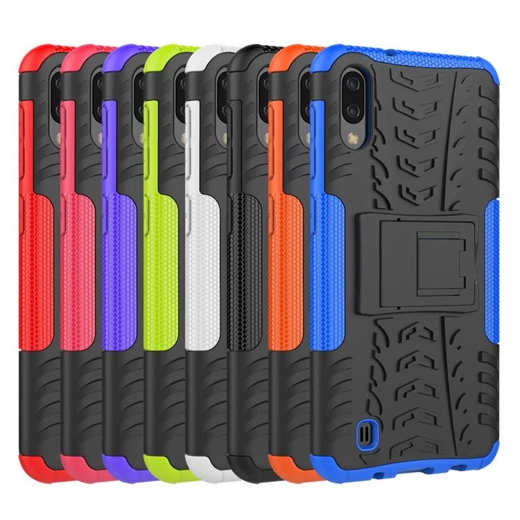 For Samsung Galaxy A50/A30/A20 Cool Tyre PC + TPU Hybrid Case with Kickstand - Black