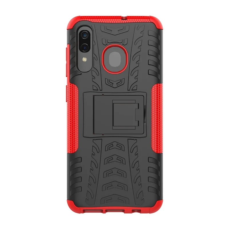 For Samsung Galaxy A50/A30/A20 Cool Tyre PC + TPU Hybrid Case with Kickstand - Red