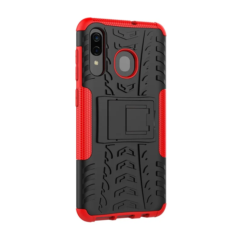 For Samsung Galaxy A50/A30/A20 Cool Tyre PC + TPU Hybrid Case with Kickstand - Red