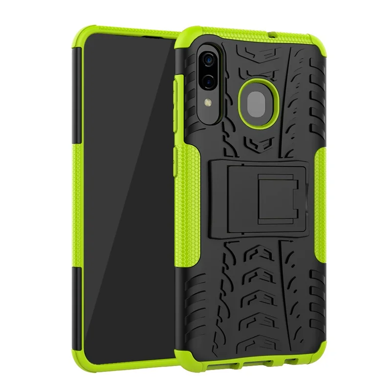 For Samsung Galaxy A50/A30/A20 Cool Tyre PC + TPU Hybrid Case with Kickstand - Green
