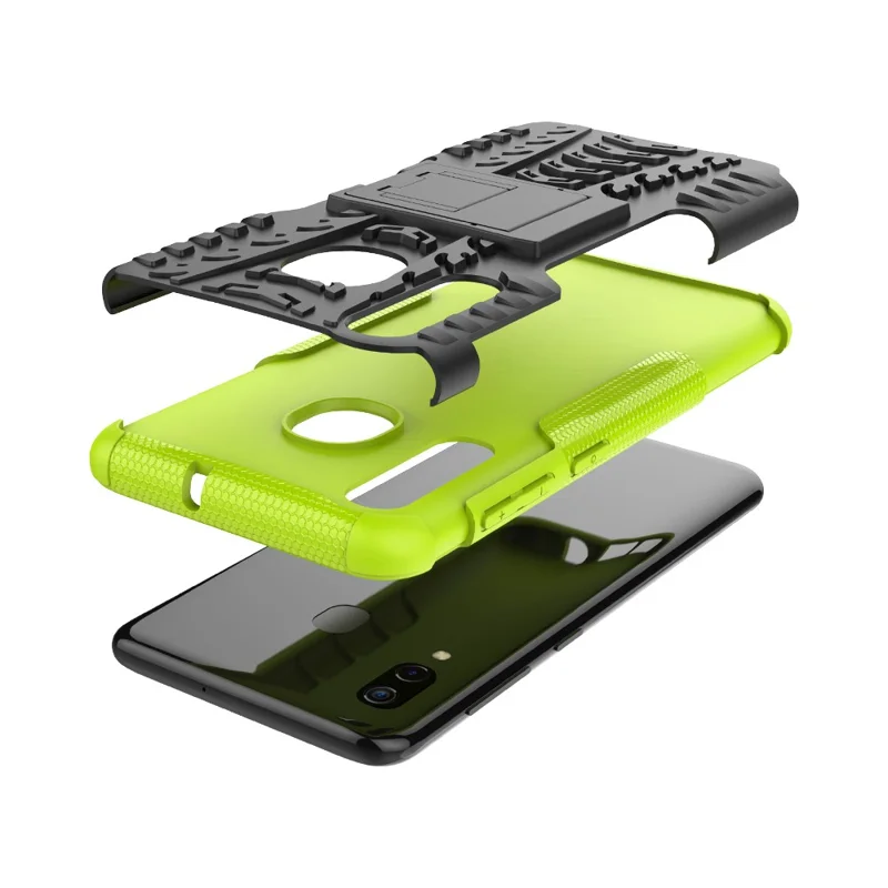 For Samsung Galaxy A50/A30/A20 Cool Tyre PC + TPU Hybrid Case with Kickstand - Green