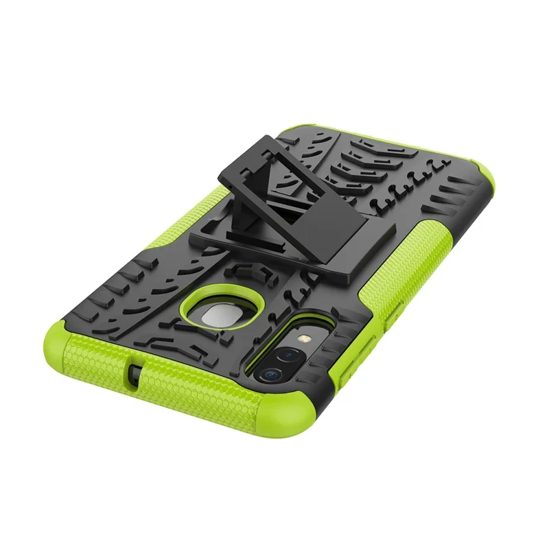 For Samsung Galaxy A50/A30/A20 Cool Tyre PC + TPU Hybrid Case with Kickstand - Green