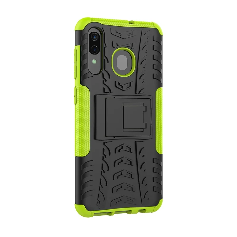 For Samsung Galaxy A50/A30/A20 Cool Tyre PC + TPU Hybrid Case with Kickstand - Green