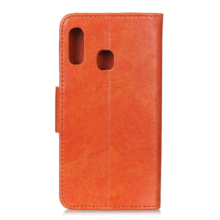 For Samsung Galaxy A20e Phone Case Nappa Texture Split Leather Cell Phone Cover with Wallet - Orange