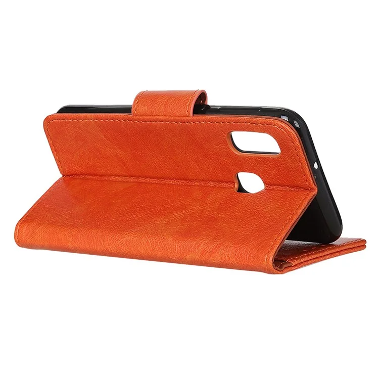 For Samsung Galaxy A20e Phone Case Nappa Texture Split Leather Cell Phone Cover with Wallet - Orange