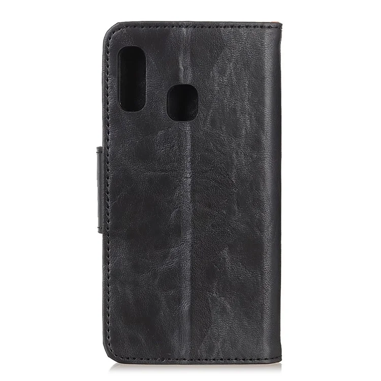 Crazy Horse Split Leather Wallet Stand Mobile Casing Cover for Samsung Galaxy A20e - Black