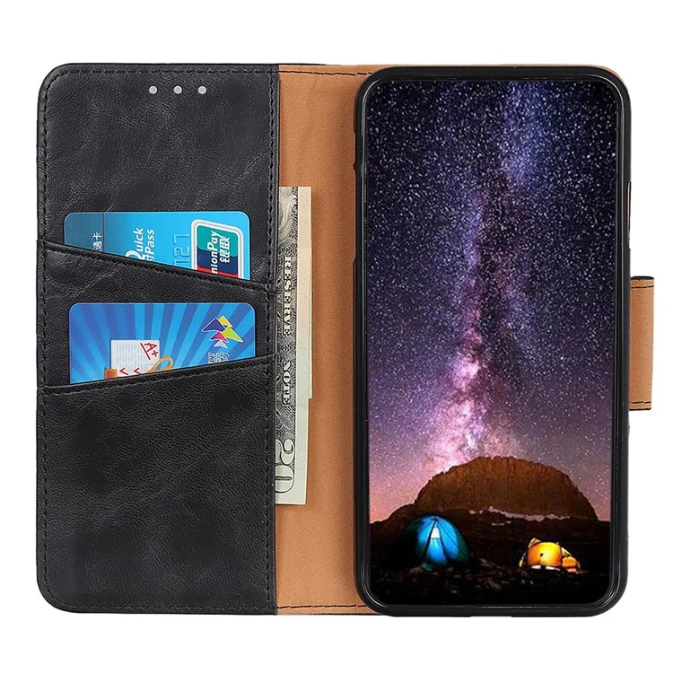 Crazy Horse Split Leather Wallet Stand Mobile Casing Cover for Samsung Galaxy A20e - Black