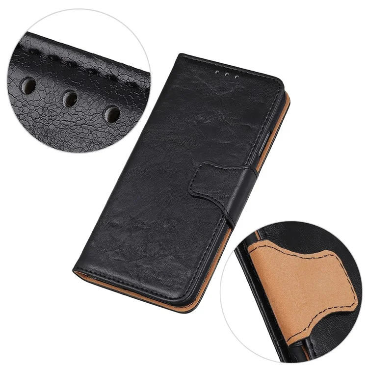 Crazy Horse Split Leather Wallet Stand Mobile Casing Cover for Samsung Galaxy A20e - Black