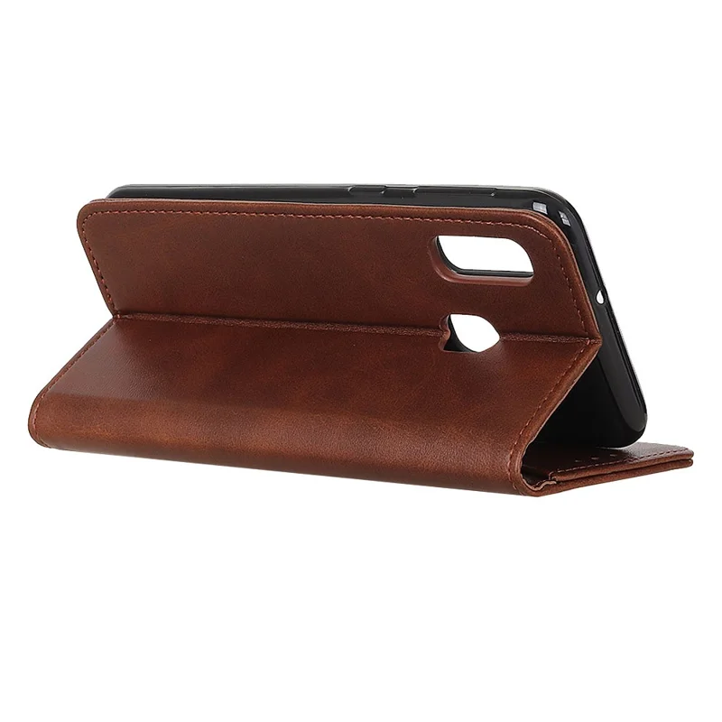 Auto-absorbed Split Leather Cell Phone Case for Samsung Galaxy A20e - Coffee