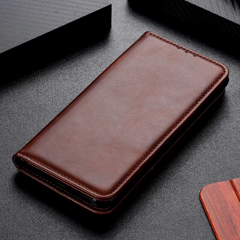 Auto-absorbed Split Leather Cell Phone Case for Samsung Galaxy A20e - Coffee