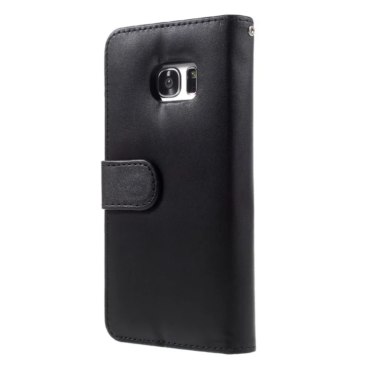 PU Leather Wallet Stand Phone Cover Flip Shell for Samsung Galaxy S7 edge G935 - Black