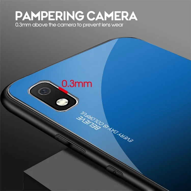 Couleur de Gradient Verre + PC + Étui Hybride TPU Pour Samsung Galaxy A10 - Bleu / le Noir