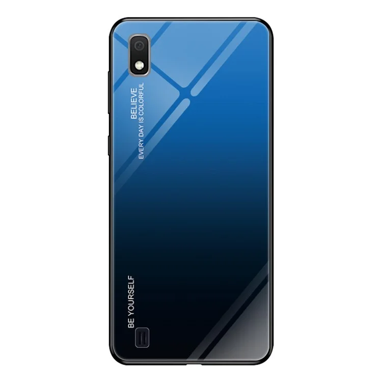 Gradientenfarbe Glas + PC + TPU Hybrid -hülle Für Samsung Galaxy A10 - Blau / Schwarz